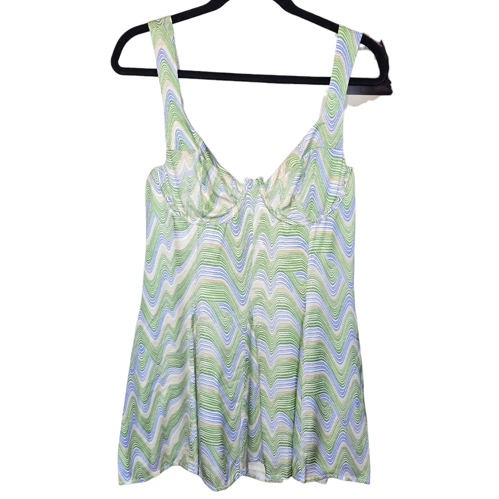 For Love & Lemons Yori Fit And Flare Underwire Mini Dress NWT Green Swirl Size L - Picture 4 of 12